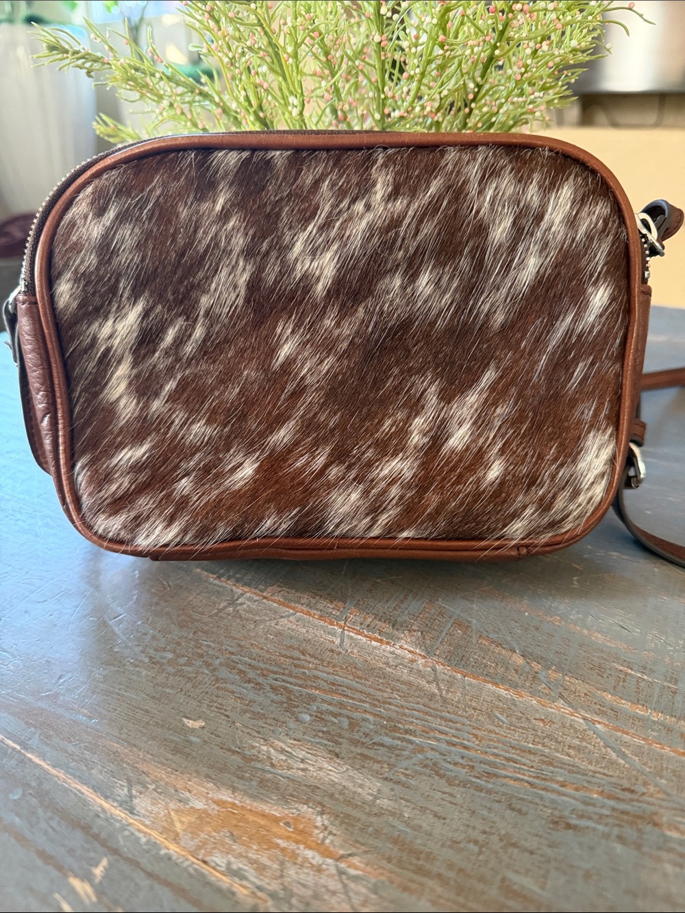 Mark & Graham Tan Linen Interior Handbag with Brown Leather Trim